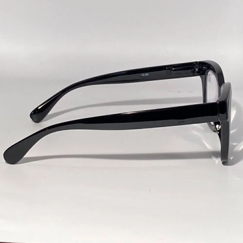 0555 Mona Reading Glasses Black Oversize 2.50 Readers Eyeglasses NWT